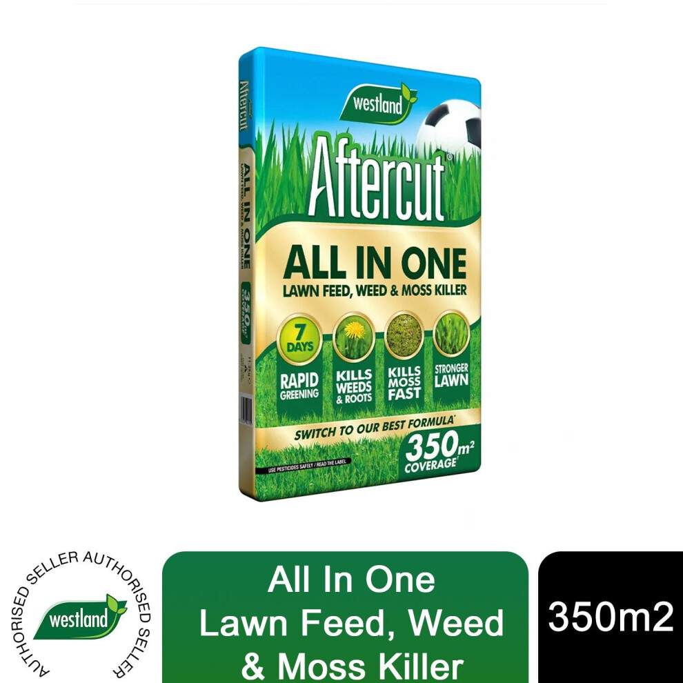 Aftercut All In One Lawn Feed, Weed & Moss Killer Large Box 350sqm Bag