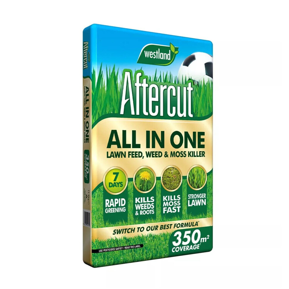 Aftercut All In One Lawn Feed, Weed & Moss Killer Large Box 350sqm Bag