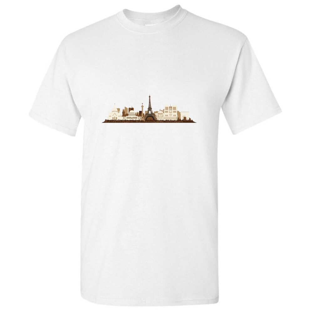 (M) Paris City France Eiffel Tower Retro Painting Art White Men T Shirt Tee