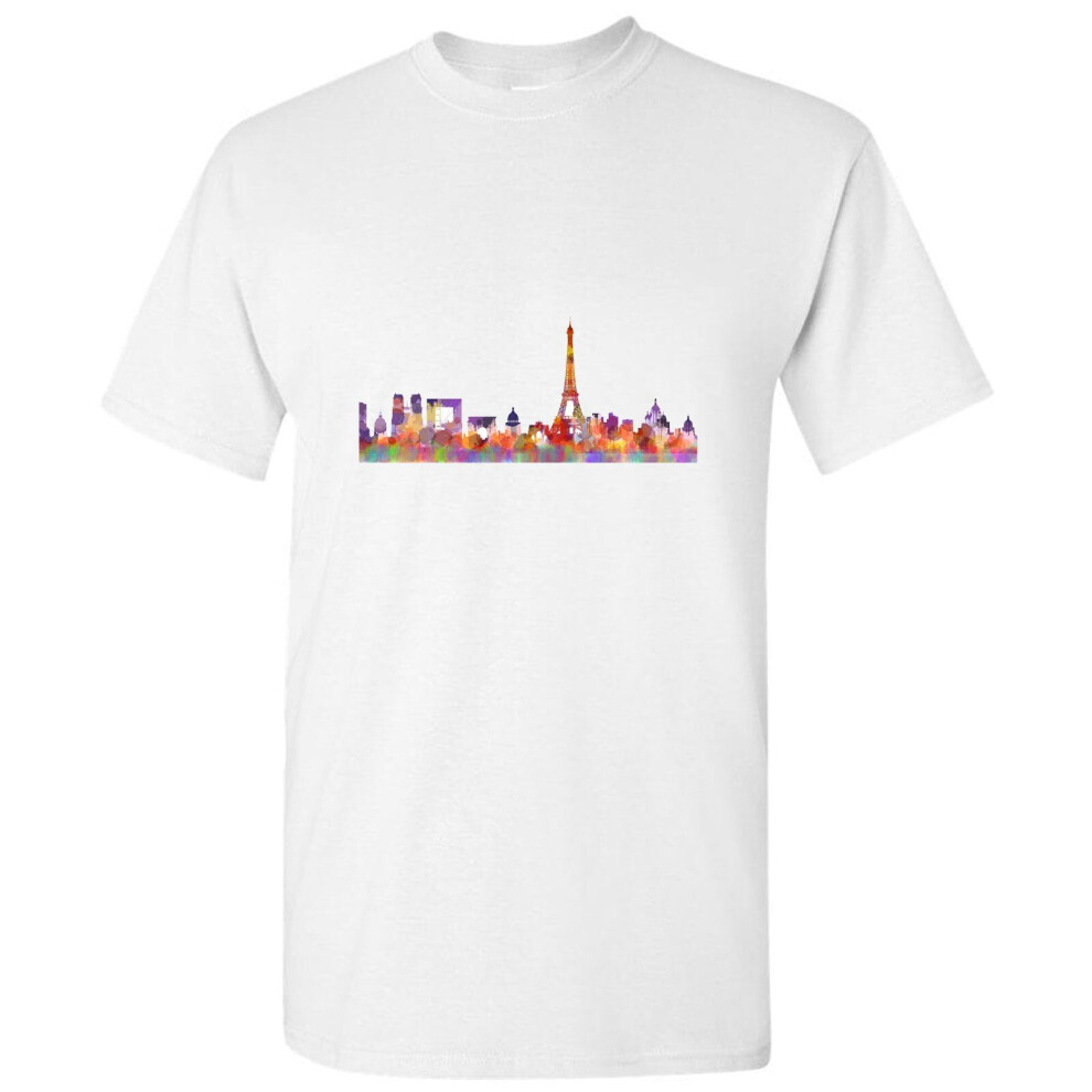 (5XL) Paris City France Eiffel Tower Retro Painting Art White Men T Shirt Tee