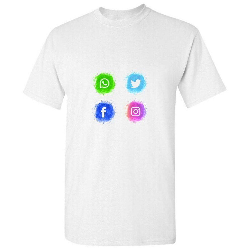 (2XL) Social Media WhatsApp Instagram FaceBook Twitter White Men T Shirt Tee Top