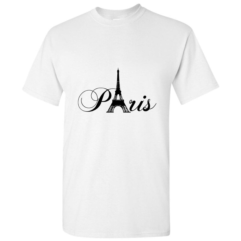 (White, XL) Paris Black Silhouette Eiffel Tower France Art Men Print T Shirt Tee Top