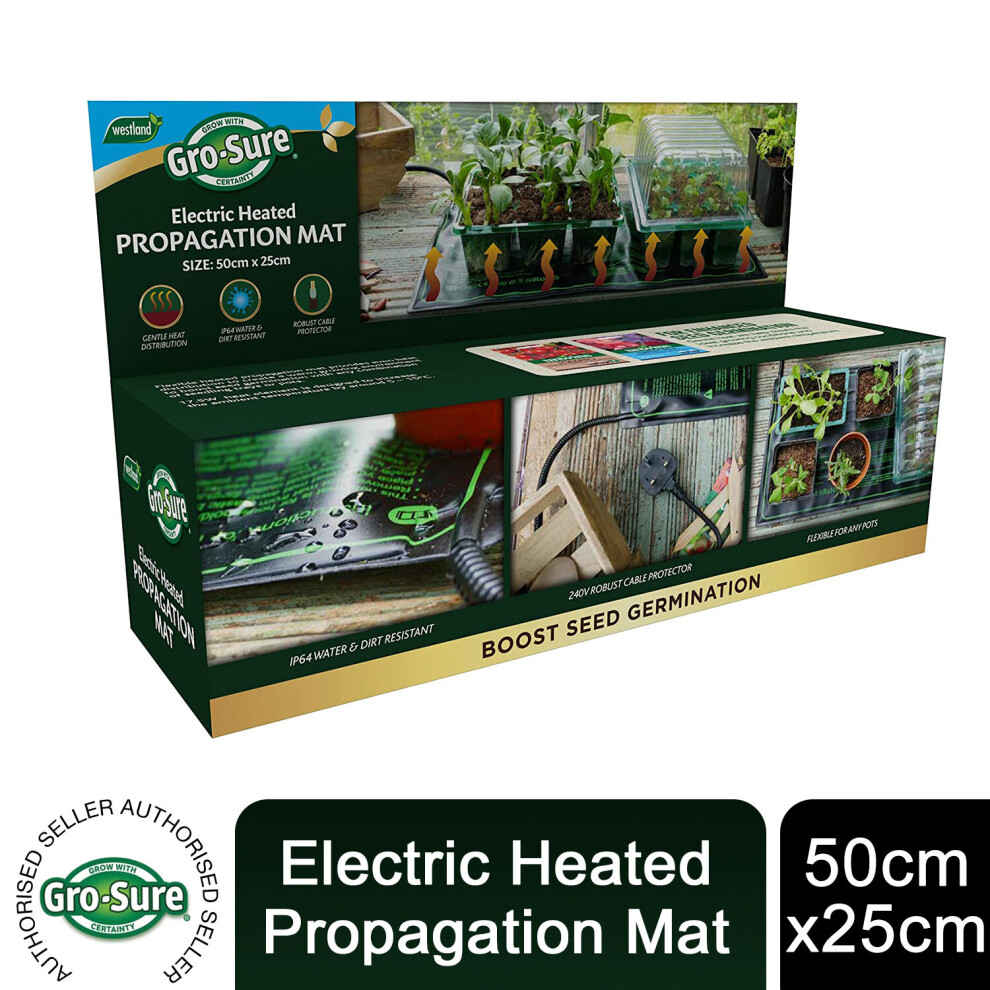 Gro-Sure Electric Heated Propagation Mat for Germination, 50cm x 25cm