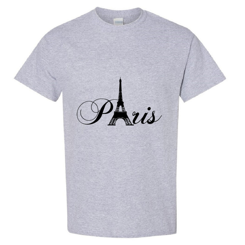 (Sport Grey, S) Paris Black Silhouette Eiffel Tower France Art Men Print T Shirt Tee Top