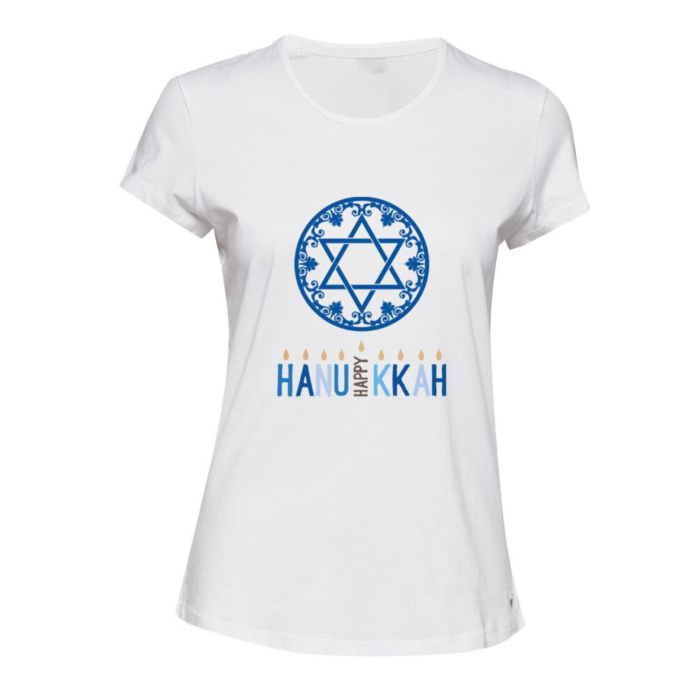 (M) Star Of David Hanukkah Jewish Festival White Ladies Women T Shirt Tee Top Female