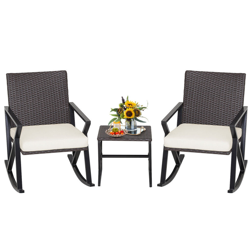 3 Piece Patio Rocking Set  Outdoor PE wicker Rocker bistro  Set