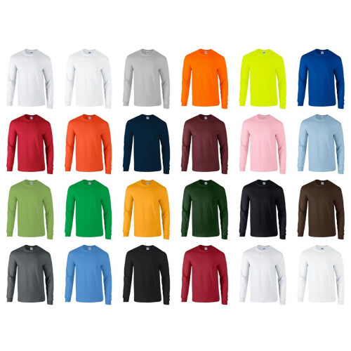 (Black, L) Long Sleeve T-SHIRT blank plain basic tee top Small Big Men's Ultra Cotton 1