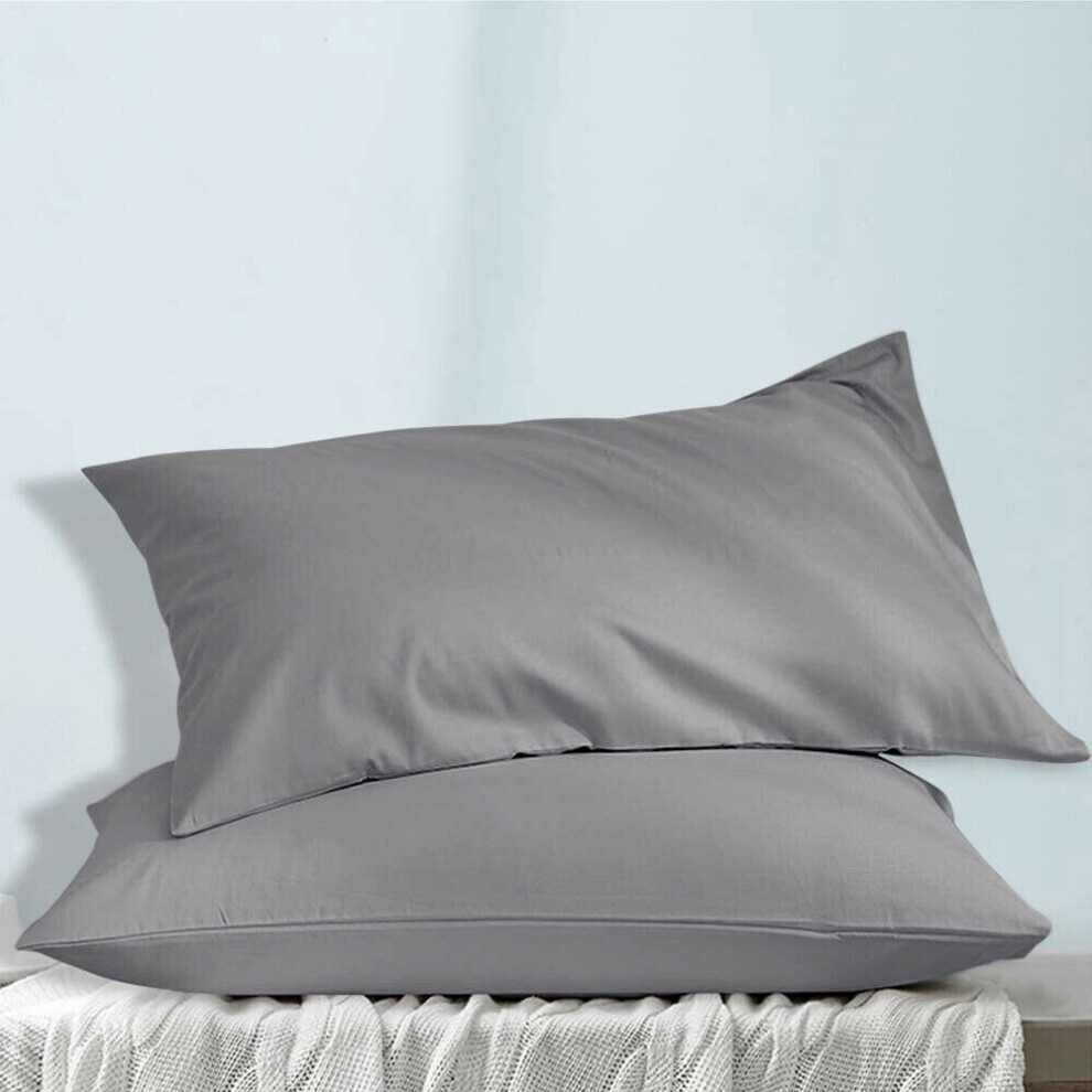 (Grey, Pillow Cases x 2) Extra Deep Bed Sheets Fitted Sheets OR Plain Pillowcases Pair 25CM/40 CM Plain Bed Fitted Sheets