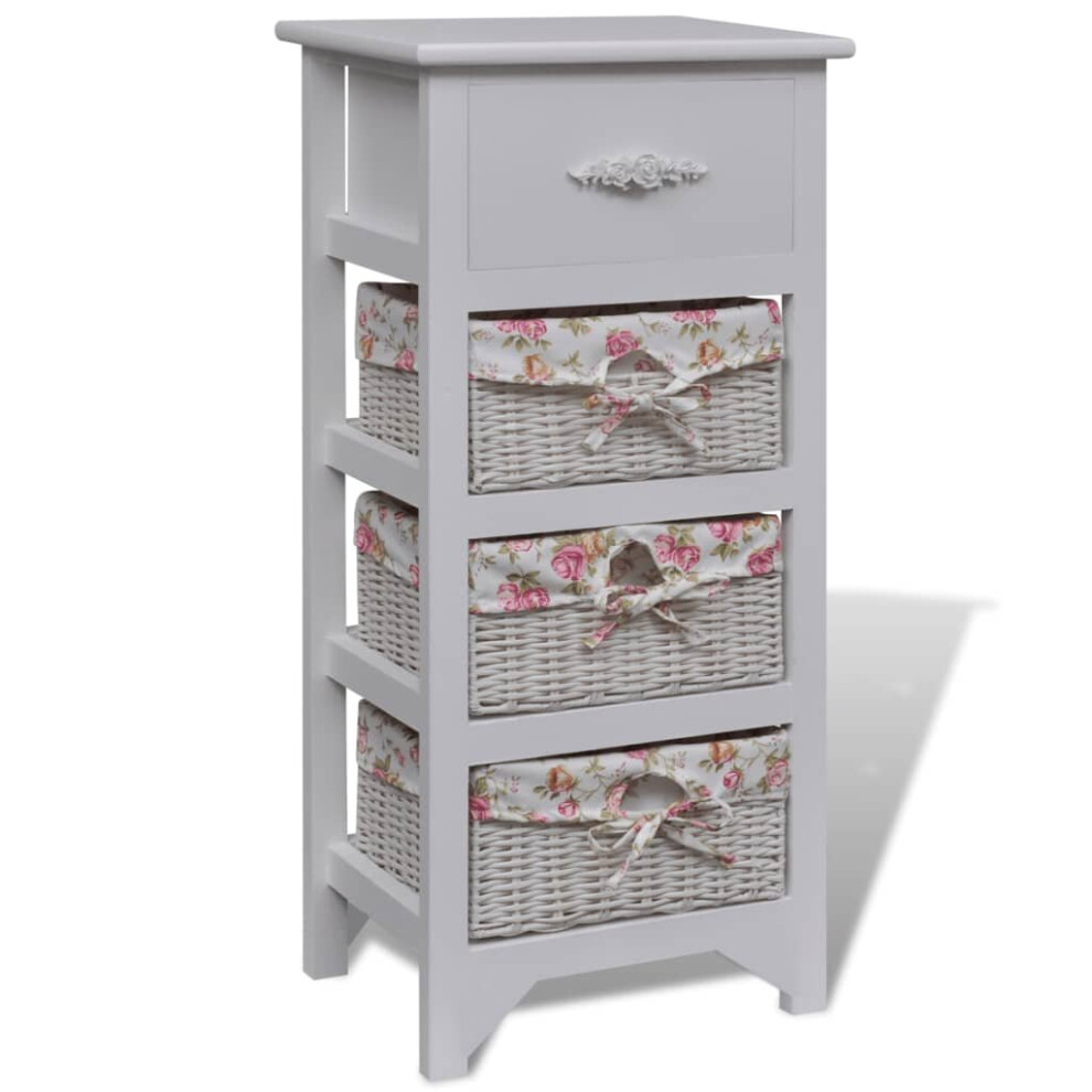 Vidaxl Cabinet With 1 Drawer And 3 Baskets White Paulownia Wood Storage Unit