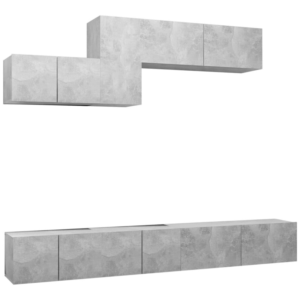 Vidaxl Tv Cabinet Set 6 Piece Concrete Grey Engineered Wood Hanging Tv Unit