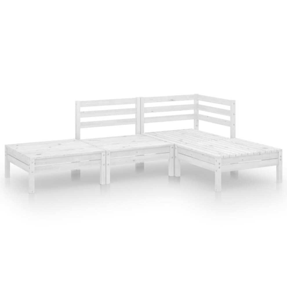 vidaXL Solid Pinewood Garden Lounge Set 4 Piece White Outdoor Seating Sofa