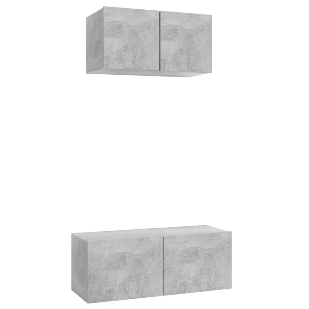 vidaXL TV Cabinet Set 2 Piece Concrete Grey Chipboard Furniture TV Hifi Set