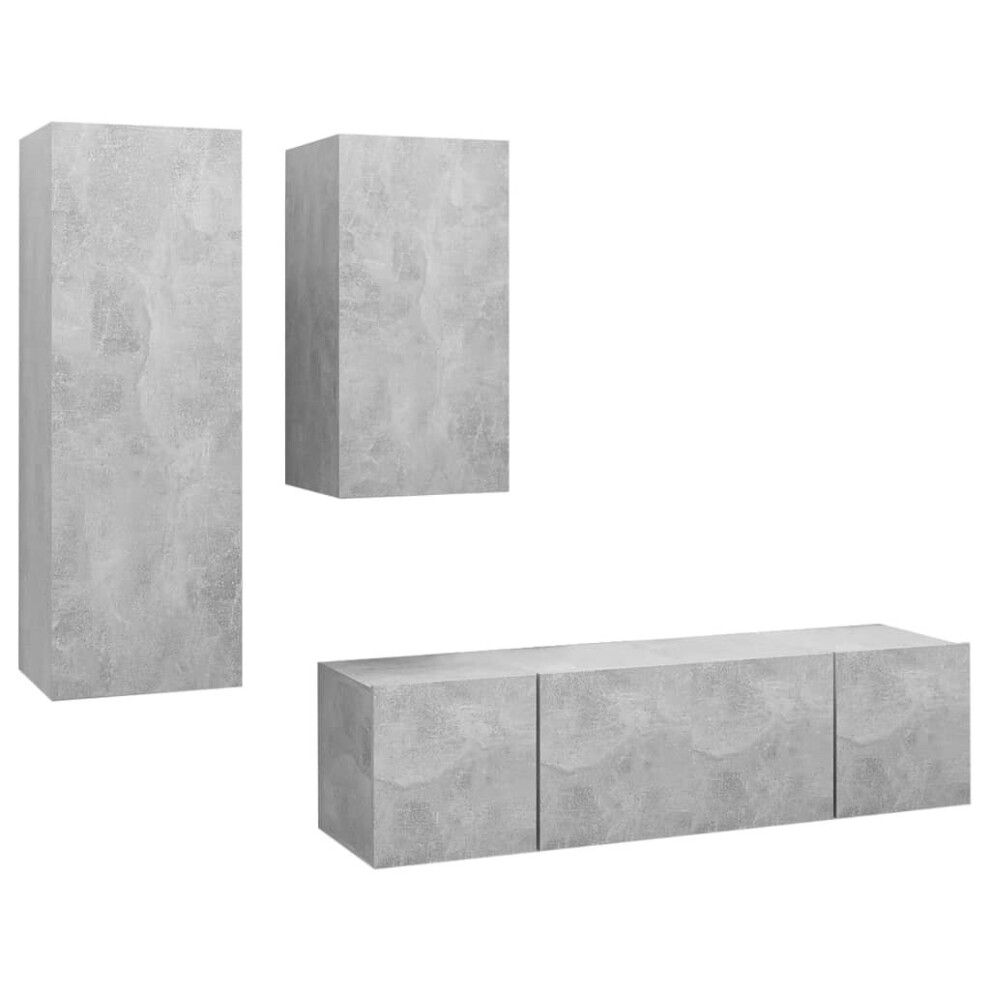 vidaXL TV Cabinet Set 4 Piece Concrete Grey Engineered Wood Hanging TV Unit