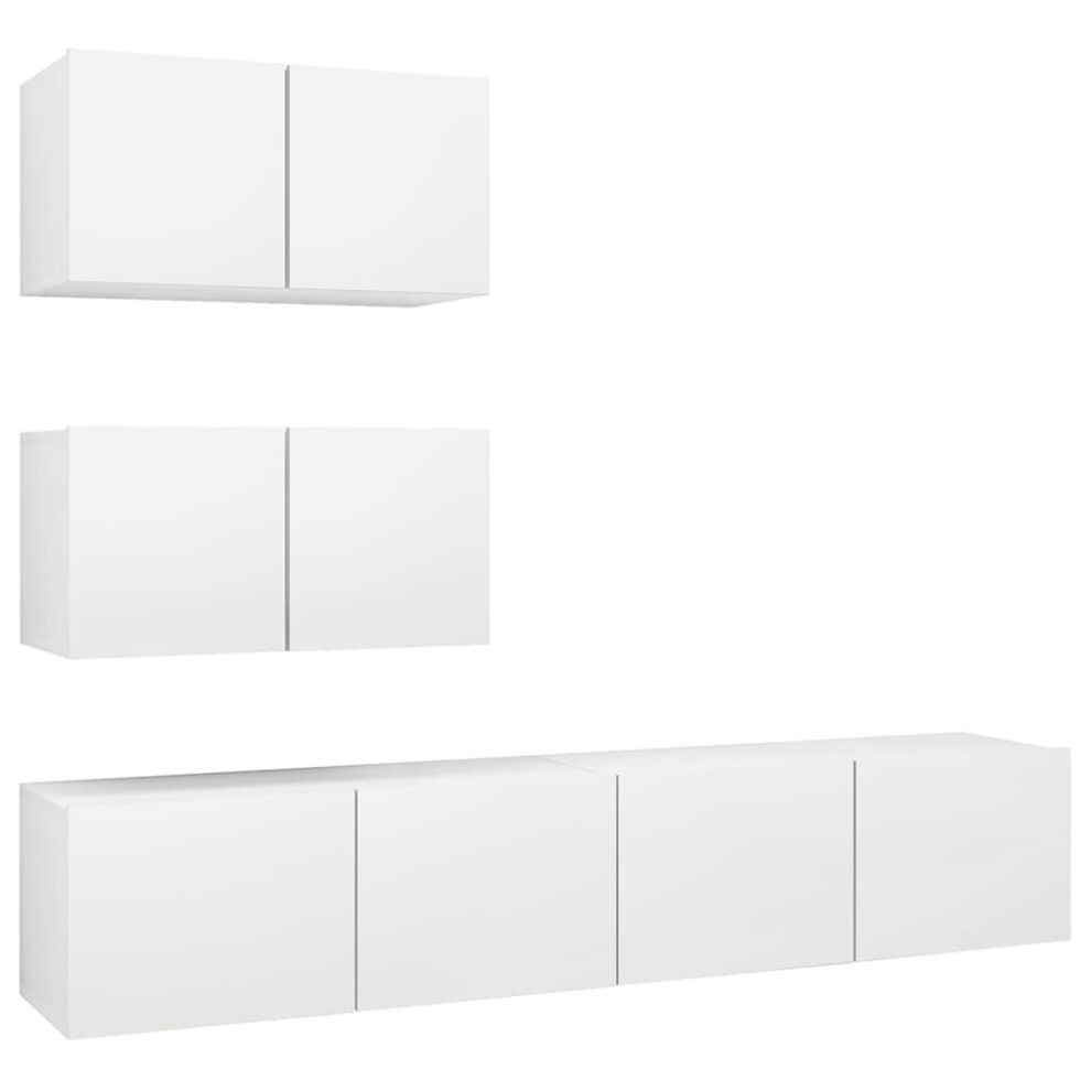 vidaXL TV Cabinet Set 4 Piece White Chipboard Hanging TV Cabinet Hifi Set