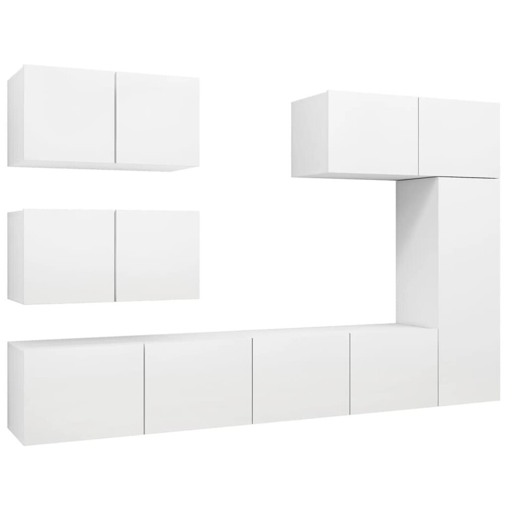 vidaXL TV Cabinet Set 6 Piece White Chipboard Hanging TV Cabinet Hifi Set