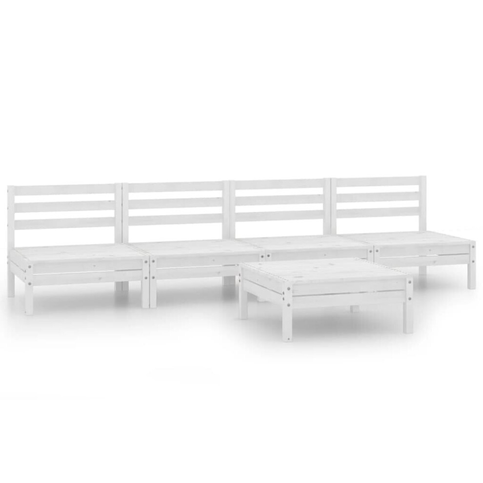 vidaXL Solid Pinewood Garden Lounge Set 5 Piece White Outdoor Seating Sofa