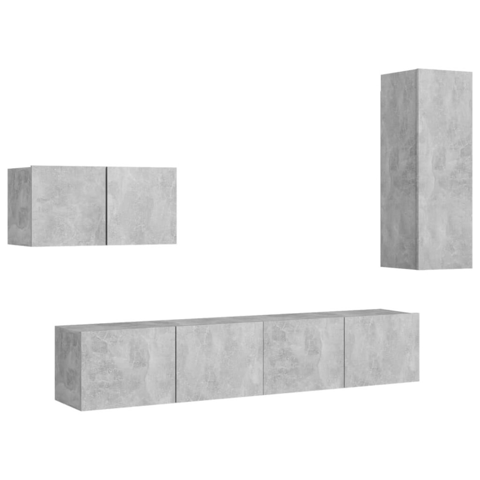 vidaXL TV Cabinet Set 4 Piece Concrete Grey Chipboard Furniture TV Hifi Set