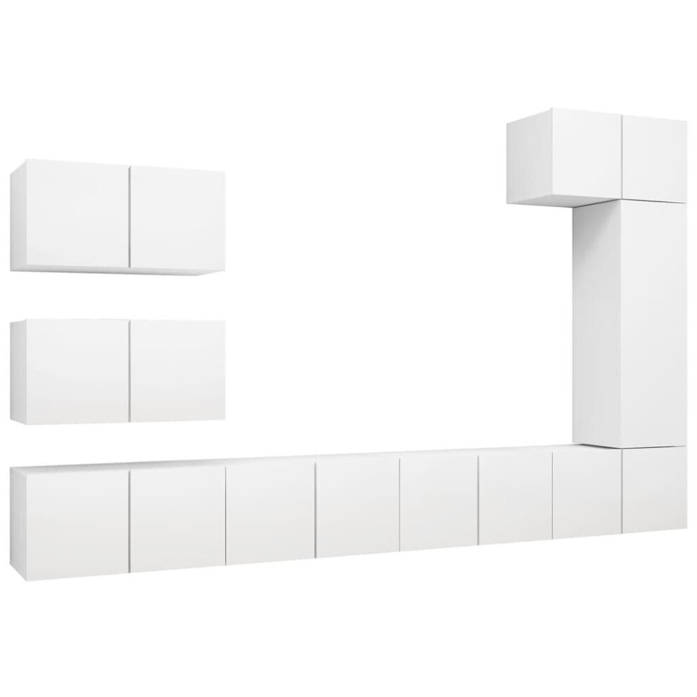 vidaXL TV Cabinet Set 8 Piece White Chipboard Hanging TV Cabinet Hifi Set