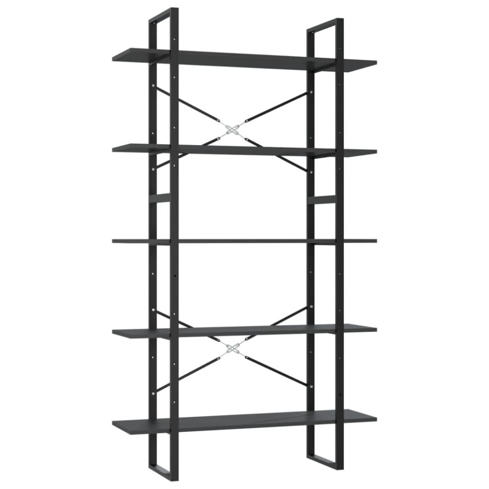 Vidaxl 5-Tier Book Cabinet Grey Engineered Wood Office Storage Rack Bookcase
