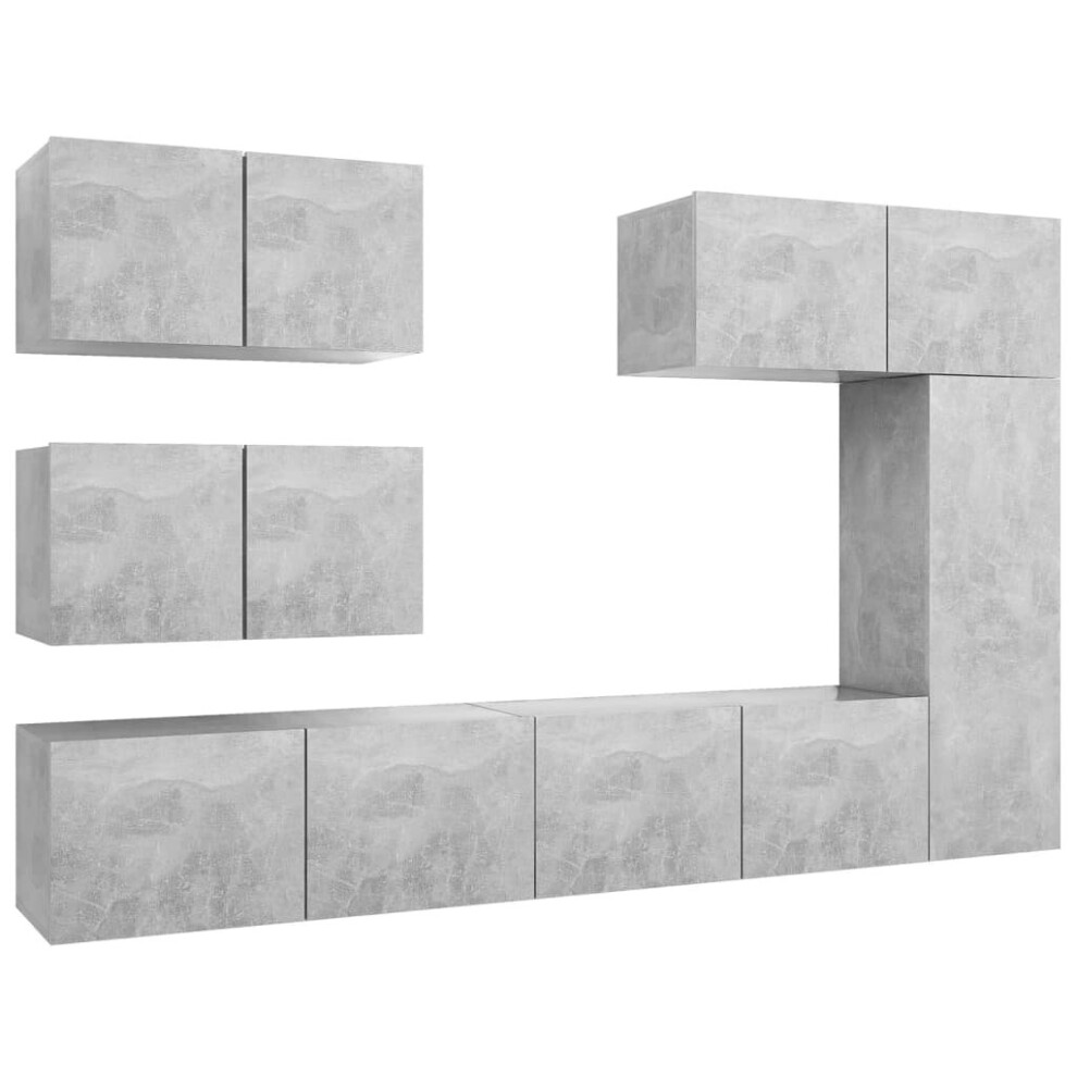 vidaXL TV Cabinet Set 6 Piece Concrete Grey Engineered Wood Hanging TV Cabinet