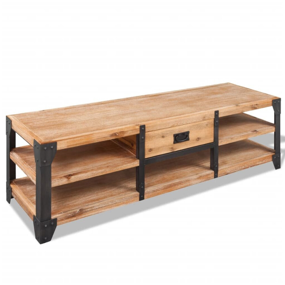 vidaXL Solid Acacia Wood TV Stand with Drawer - Industrial Style Storage Cabinet, 140x40x45 cm, 243913