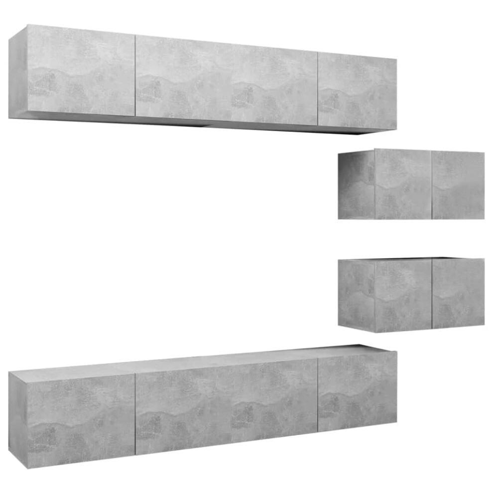 vidaXL TV Cabinet Set 6 Piece Concrete Grey Chipboard Furniture TV Hifi Set