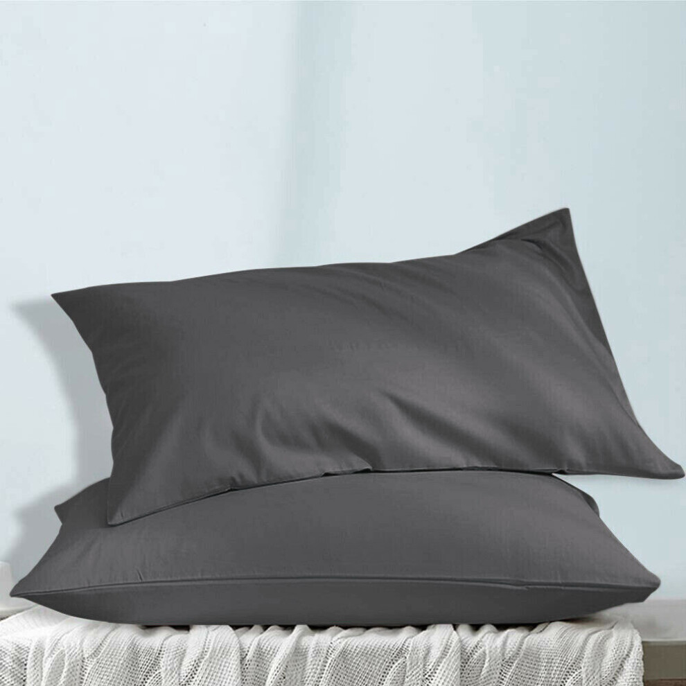 (Charcoal, Pillow Cases x 2) Extra Deep Bed Sheets Fitted Sheets OR Plain Pillowcases Pair 25CM/40 CM Plain Bed Fitted Sheets