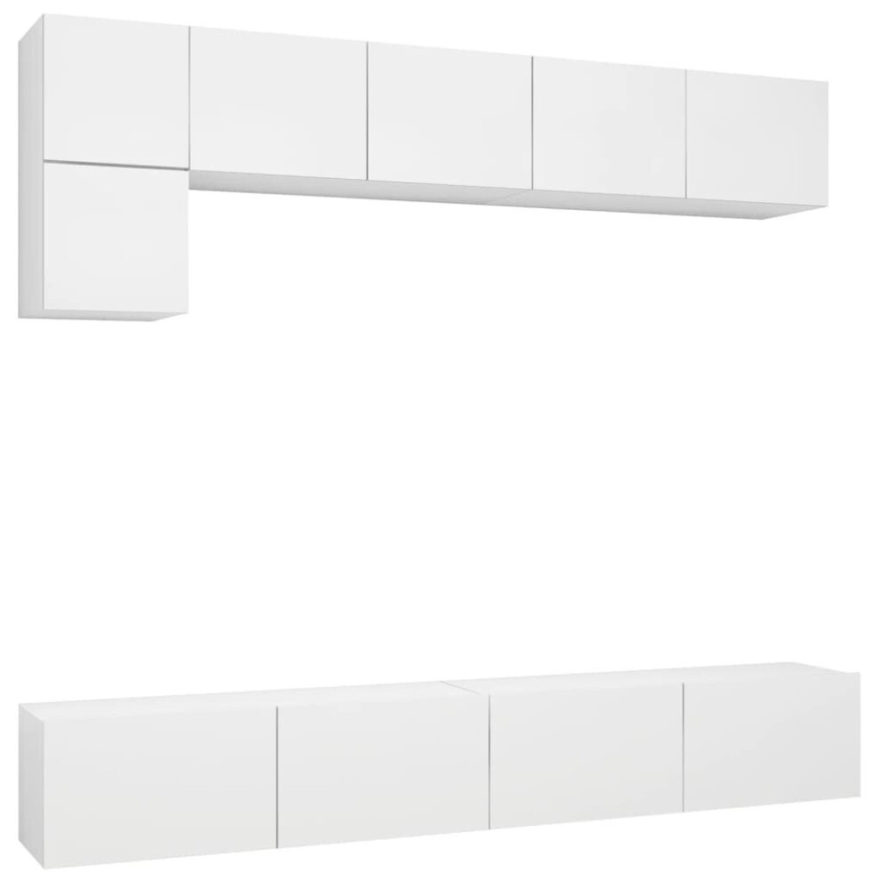 vidaXL TV Cabinet Set 5 Piece White Chipboard Lowboard Living Room Furniture