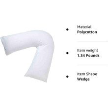New Orthopaedic/Pregnancy/Nursing V-shaped Hollow Fibre Filled Pillow"Includes Complimentary Cream Pillow Case Free" for ultimate comfort