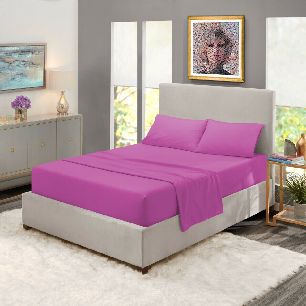 (Purple, Double 25CM) Extra Deep Bed Sheets Fitted Sheets OR Plain Pillowcases Pair 25CM/40 CM Plain Bed Fitted Sheets-image-OPC-PBBFJ9M-NEW