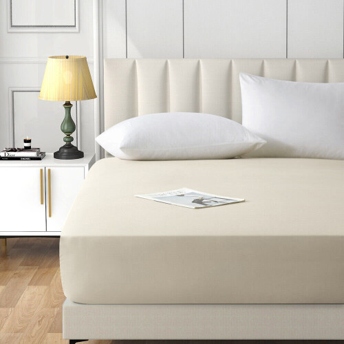 (Cream, Single 40CM) Extra Deep Bed Sheets Fitted Sheets OR Plain Pillowcases Pair 25CM/40 CM Plain Bed Fitted Sheets