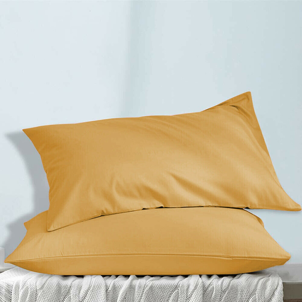 (Mustard/Ochre, Pillow Cases x 2) Extra Deep Bed Sheets Fitted Sheets OR Plain Pillowcases Pair 25CM/40 CM Plain Bed Fitted Sheets