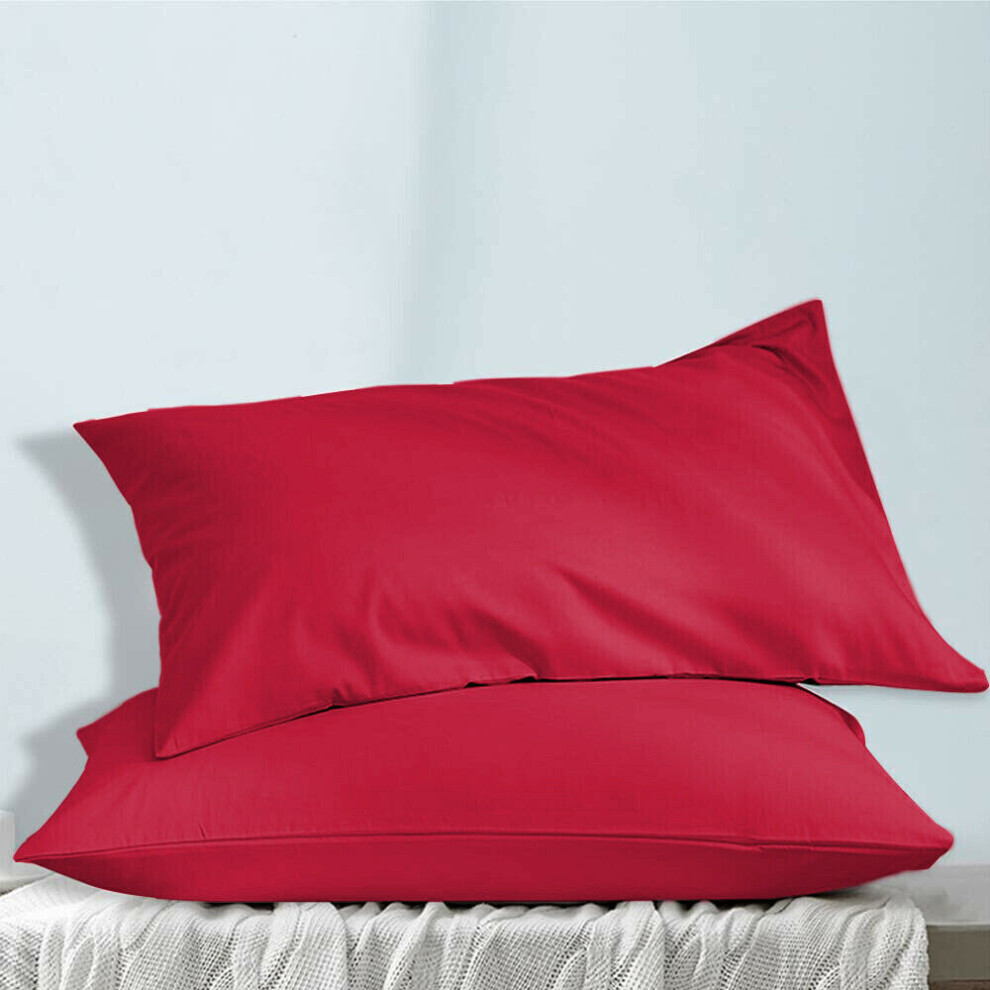 (Red, Pillow Cases x 2) Extra Deep Bed Sheets Fitted Sheets OR Plain Pillowcases Pair 25CM/40 CM Plain Bed Fitted Sheets