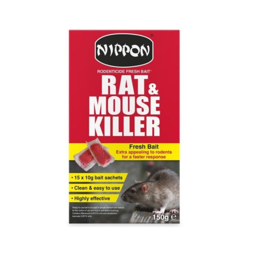 Rat & Mouse Killer Bait Sachets Nippon Rodent Pest Control 15 x 10g