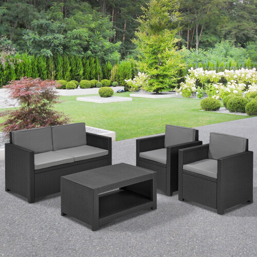 Keter 4 Seater Rattan Lounge Sofa Set Garden Furniture Patio Corner