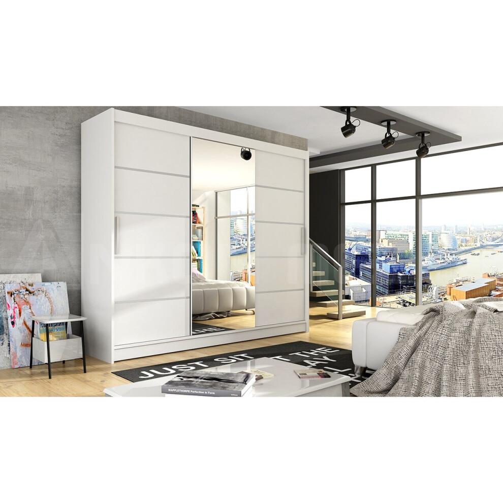 (Full White ) Easy Aston VI Sliding Door Wardrobe 250cm 3Doors