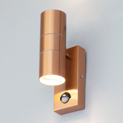 (Copper) Kenn Outdoor Up Down PIR Wall Light & LED Bulbs 2