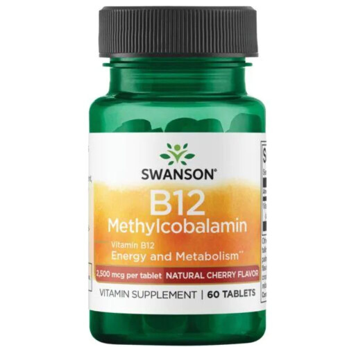 Swanson, B12, Methylcobalamin, Cherry, 60 Tabletter