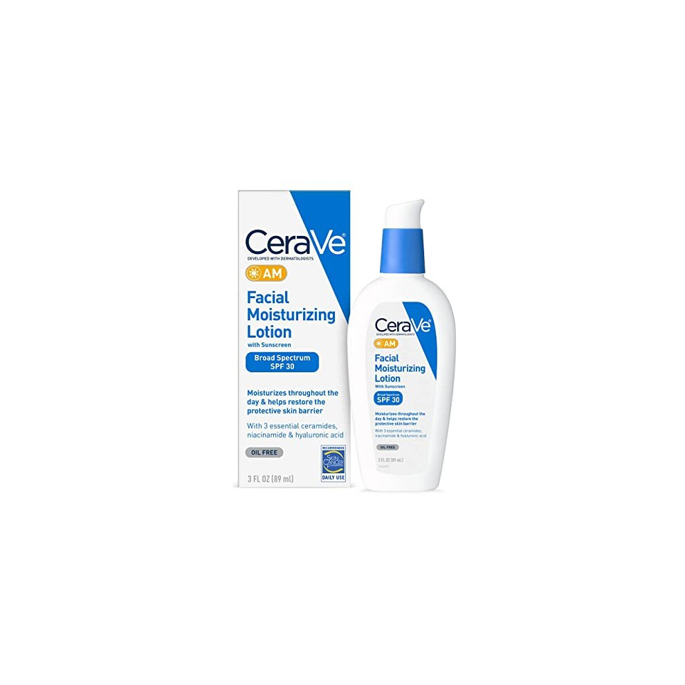 CeraVe AM Facial Moisturizing Lotion SPF 30 | Oil-Free Face Moisturizer With Sunscreen | Non-Comedogenic | 3 Ounce