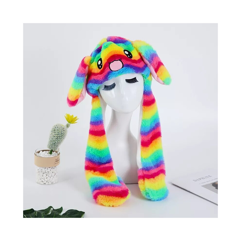 (Rainbow rabbit) Funny Hat with Moving Ears,Cute Bunny Ear Hat