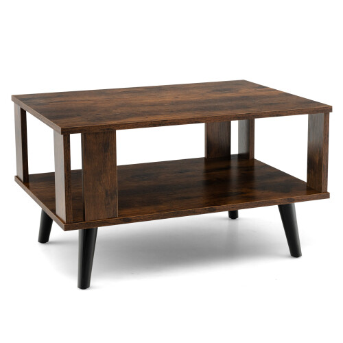 Costway 2-Tier Wooden Coffee Table Industrial Side Table Small Center Table