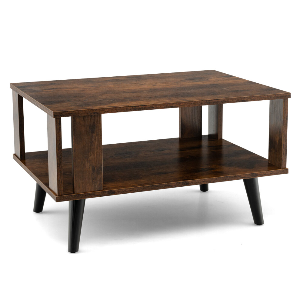 2-Tier Wooden Coffee Table Industrial Side Table Small Center Table