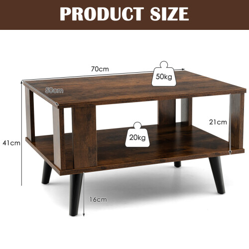 Costway 2-Tier Wooden Coffee Table Industrial Side Table Small Center Table 2