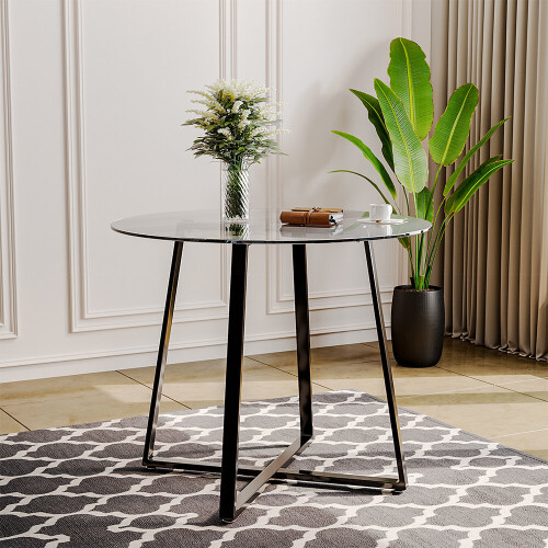 Living And Home Modern Round Dining Table with Tempered Glass Top 1