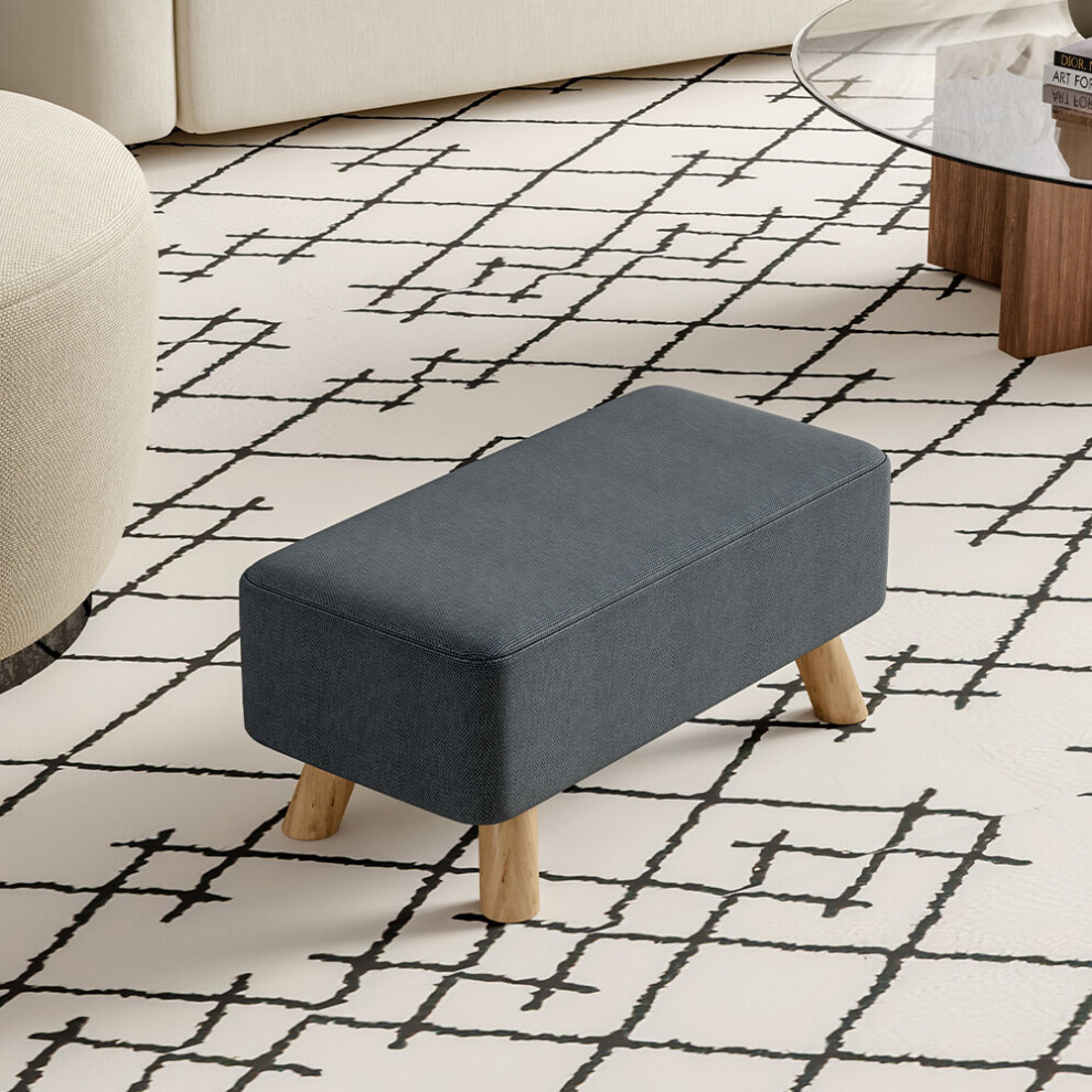 Rectangular Tofu-shaped Footrest with Solid Wooden Legs