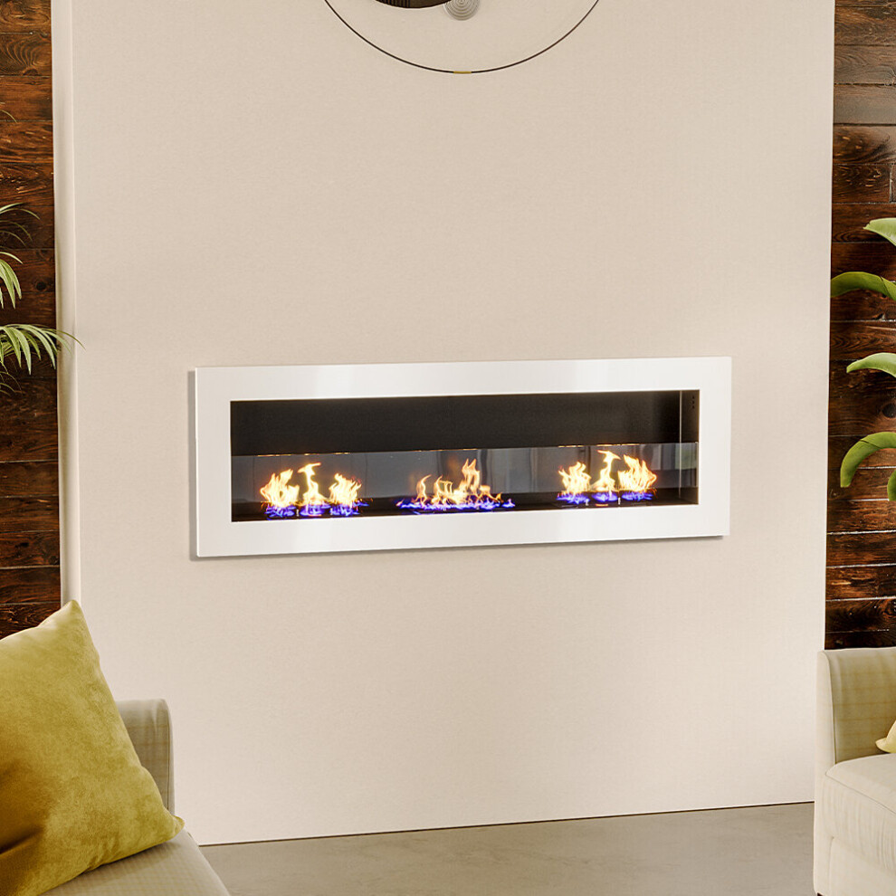 (120CM White) Indoor Wall Mounted Recessed Bio Ethanol Fireplace Realistic Flame