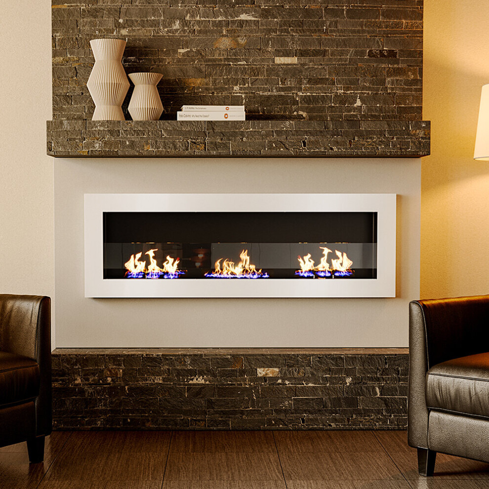 (White*3pcs burners, 120cm) Professional Bio Ethanol Fireplace Realistic Flame