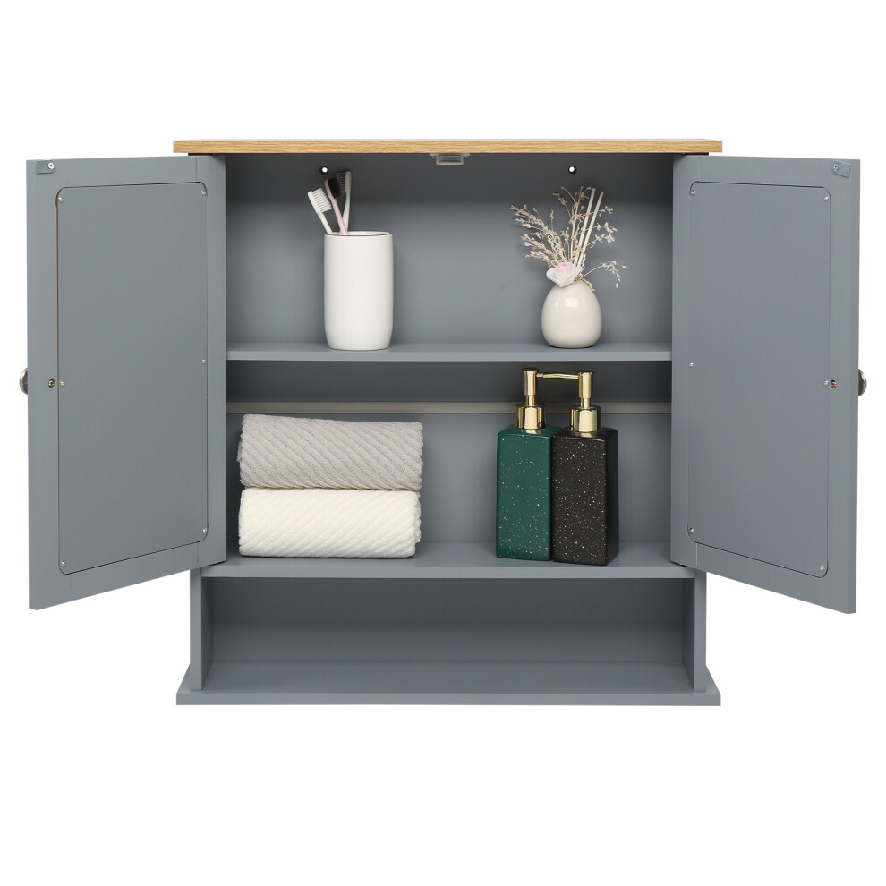 Bathroom Wall Cabinet Storage Wooden Cupboard with Mirror Door Shelves