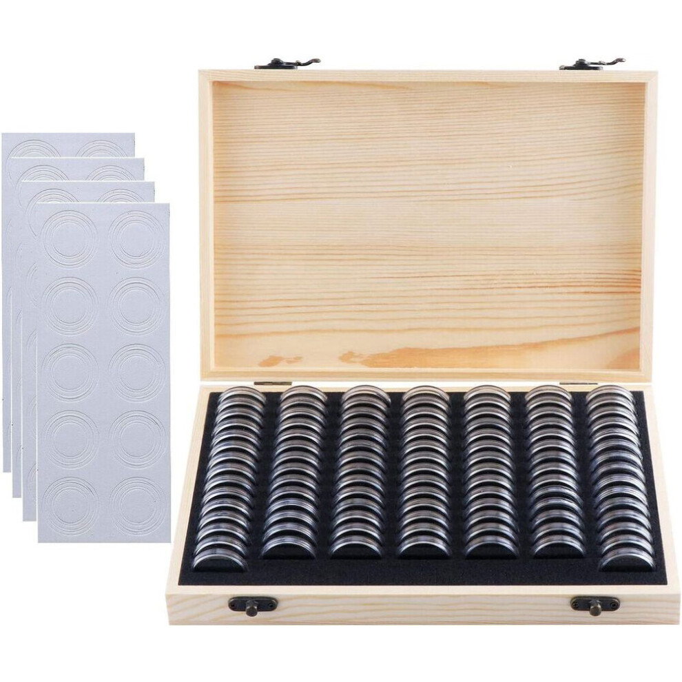 100Pcs Capsules Coin Storage Box Display Case Holder With Wooden Case