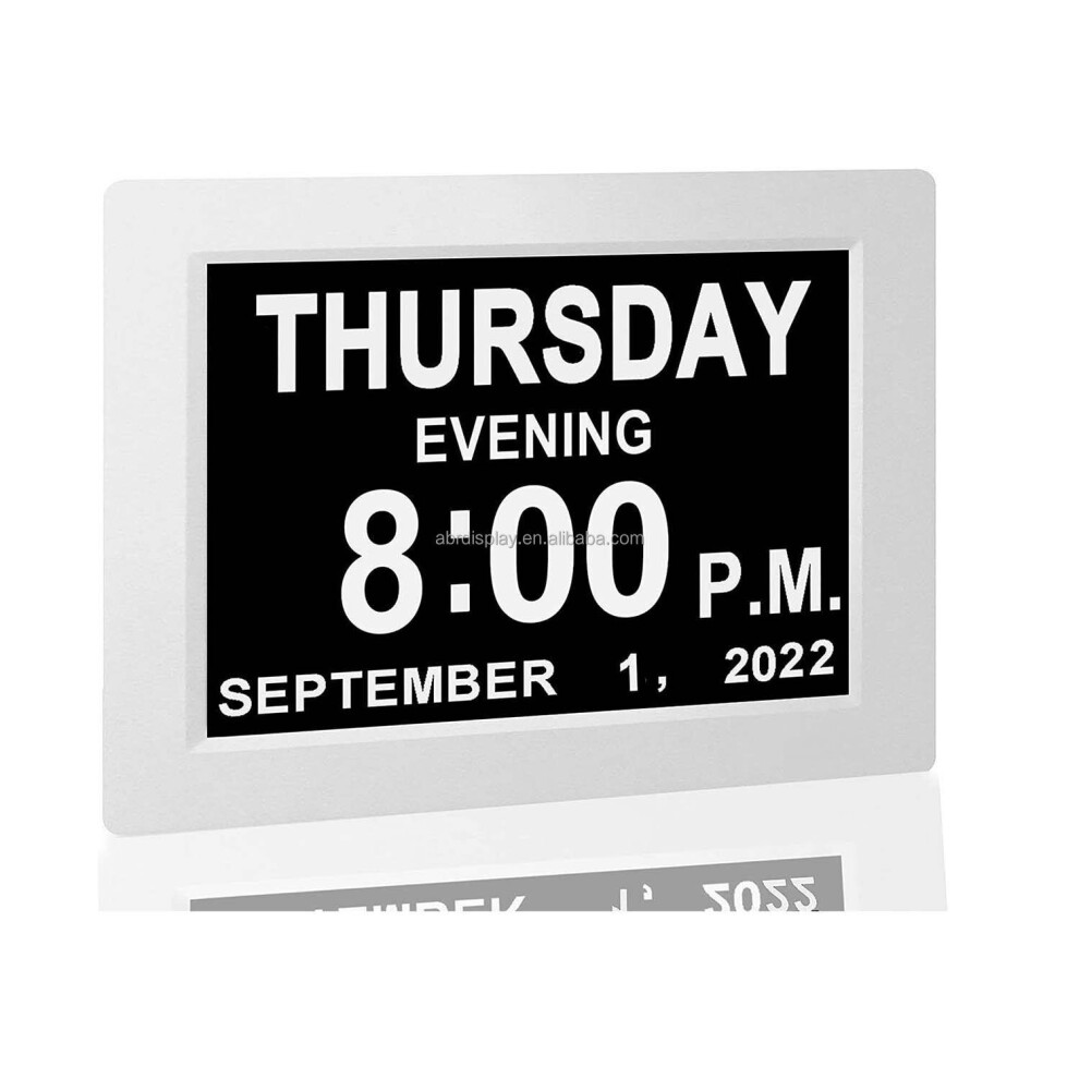 (Digital Alarm Clock, 7 Inch) Digital Photos Frame Dementia Calendar Alarm Clock White 7552102978716